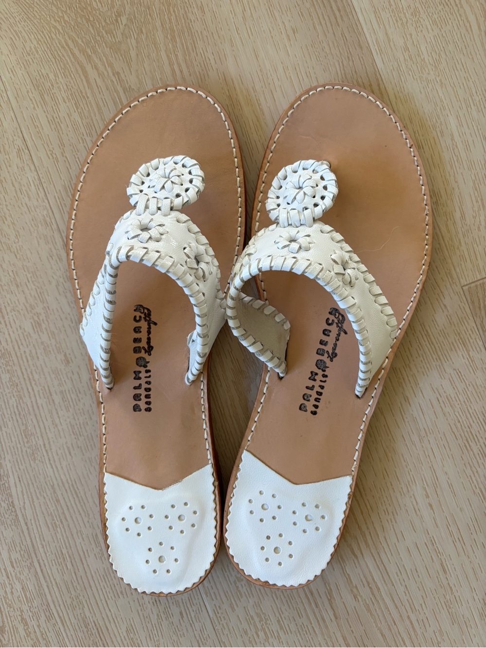 Palm Beach White Woven Leather Thong Sandals 🏝️